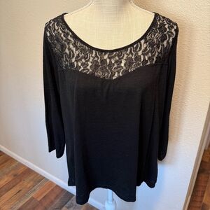 Elegant Black Women's Top with Lace by Route 66 - Size Large